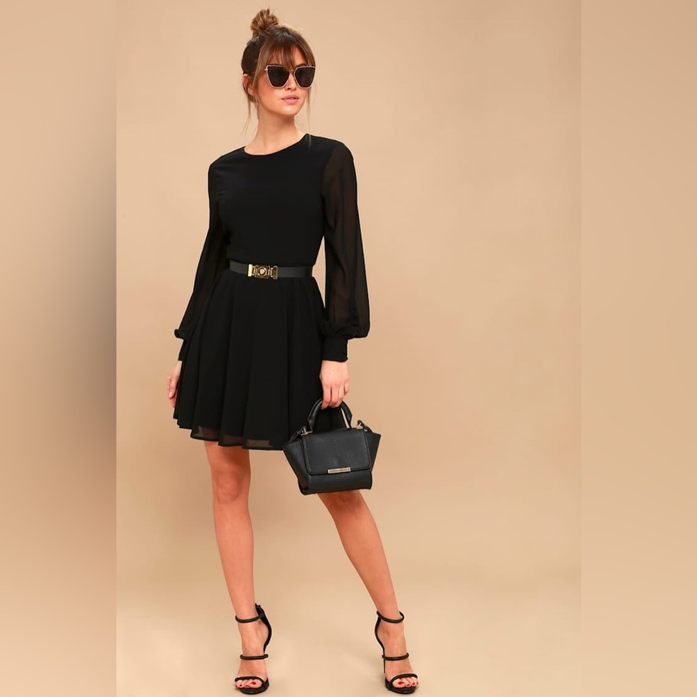 LULUs Long Sleeve Mini Dress Sheer Size XS Whimsigoth Dark Romance Formal black